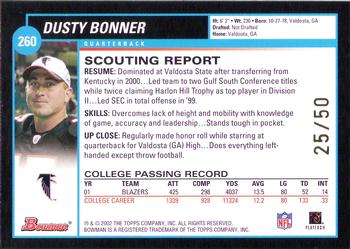2002 Bowman - Gold #260 Dusty Bonner Back