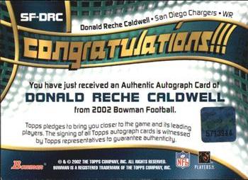 2002 Bowman - Signs of the Future #SF-DRC Donald Reche Caldwell Back