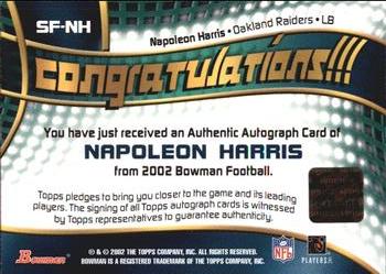 2002 Bowman - Signs of the Future #SF-NH Napoleon Harris Back