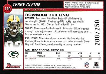2002 Bowman - Silver #110 Terry Glenn Back