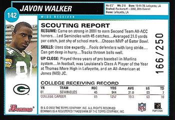 2002 Bowman - Silver #142 Javon Walker Back
