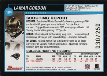 2002 Bowman - Silver #184 Lamar Gordon Back