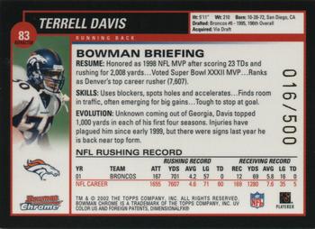 2002 Bowman Chrome - Refractors #83 Terrell Davis Back