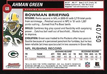 2002 Bowman Chrome - Refractors Gold #68 Ahman Green Back