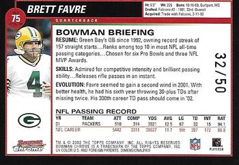 2002 Bowman Chrome - Refractors Gold #75 Brett Favre Back