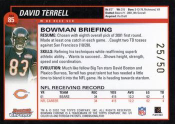 2002 Bowman Chrome - Refractors Gold #85 David Terrell Back