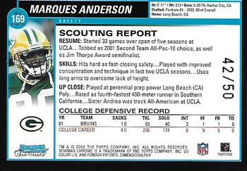2002 Bowman Chrome - Refractors Gold #169 Marques Anderson Back