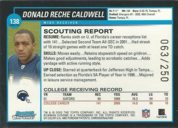 2002 Bowman Chrome - Xfractors #138 Donald Reche Caldwell Back