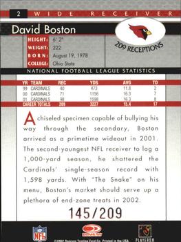 2002 Donruss - Stat Line Career #2 David Boston Back
