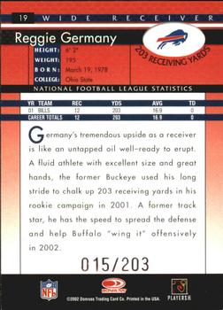 2002 Donruss - Stat Line Career #19 Reggie Germany Back