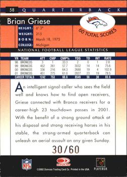 2002 Donruss - Stat Line Career #58 Brian Griese Back