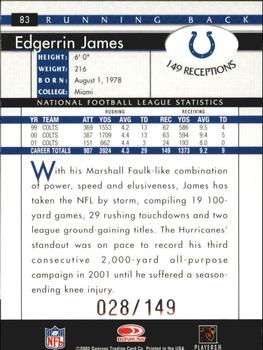 2002 Donruss - Stat Line Career #83 Edgerrin James Back