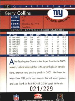 2002 Donruss - Stat Line Career #123 Kerry Collins Back