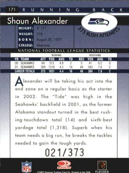 2002 Donruss - Stat Line Career #171 Shaun Alexander Back