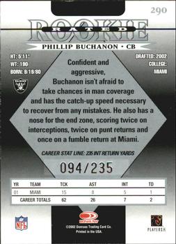 2002 Donruss - Stat Line Career #290 Phillip Buchanon Back