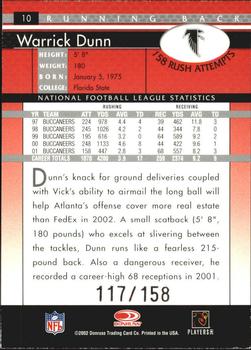 2002 Donruss - Stat Line Season #10 Warrick Dunn Back