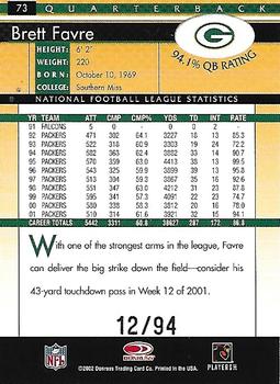 2002 Donruss - Stat Line Season #73 Brett Favre Back