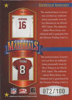 2002 Donruss Classics - Classic Materials #CM-24 Joe Montana / Steve Young Back