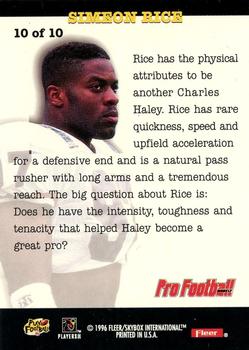 1996 Fleer - Rookie Write-Ups #10 Simeon Rice Back
