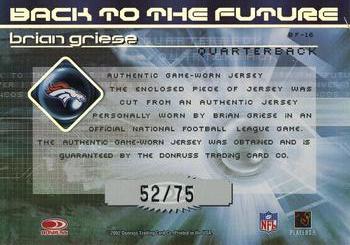 2002 Donruss Elite - Back to the Future Threads #BF-16 Brian Griese Back