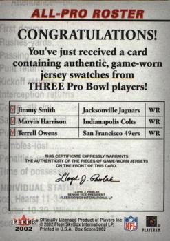 2002 Fleer Box Score - All Pro Roster Jerseys #NNO Jimmy Smith / Marvin Harrison / Terrell Owens Back