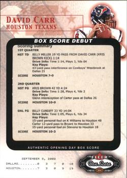 2002 Fleer Box Score - Debuts #15 BSD David Carr Front