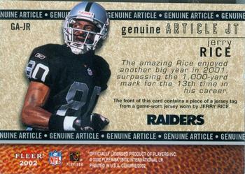 2002 Fleer Genuine - Article #GA-JR Jerry Rice Back