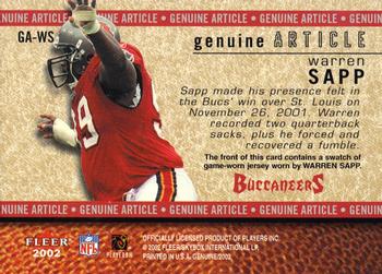 2002 Fleer Genuine - Article #GA-WS Warren Sapp Back
