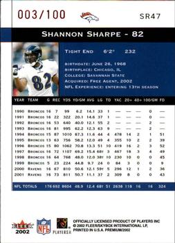 2002 Fleer Premium - Star Rubies #SR47 Shannon Sharpe Back