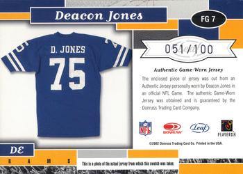 2002 Leaf Certified - Fabric of the Game #FG 7 Deacon Jones Back