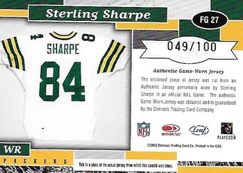 2002 Leaf Certified - Fabric of the Game #FG 27 Sterling Sharpe Back