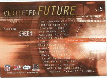 2002 Leaf Certified - Future #CF5 William Green Back