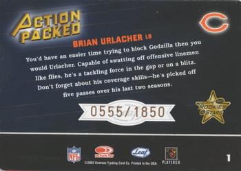 2002 Leaf Rookies & Stars - Action Packed Bronze #1 Brian Urlacher Back