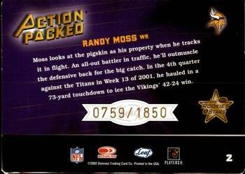 2002 Leaf Rookies & Stars - Action Packed Bronze #2 Randy Moss Back