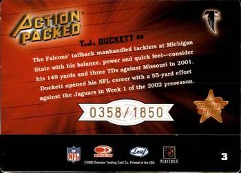 2002 Leaf Rookies & Stars - Action Packed Bronze #3 T.J. Duckett Back