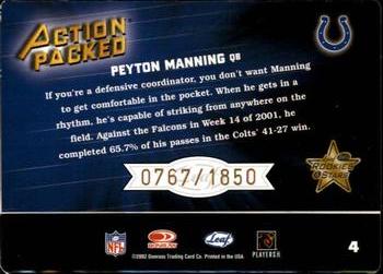 2002 Leaf Rookies & Stars - Action Packed Bronze #4 Peyton Manning Back