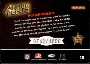 2002 Leaf Rookies & Stars - Action Packed Bronze #10 William Green Back