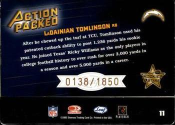 2002 Leaf Rookies & Stars - Action Packed Bronze #11 LaDainian Tomlinson Back