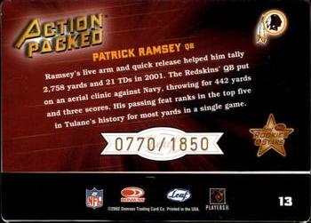 2002 Leaf Rookies & Stars - Action Packed Bronze #13 Patrick Ramsey Back