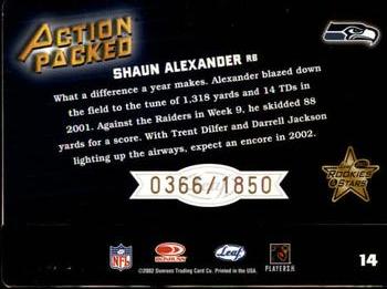 2002 Leaf Rookies & Stars - Action Packed Bronze #14 Shaun Alexander Back