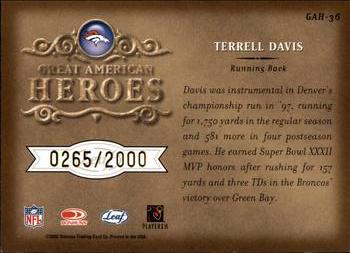 2002 Leaf Rookies & Stars - Great American Heroes #GAH-36 Terrell Davis Back
