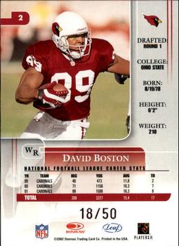 2002 Leaf Rookies & Stars - Longevity #2 David Boston Back