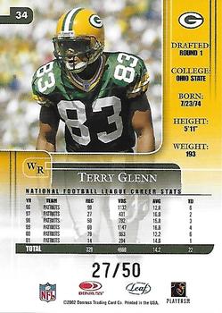 2002 Leaf Rookies & Stars - Longevity #34 Terry Glenn Back