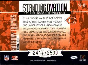 2002 Leaf Rookies & Stars - Standing Ovation #SO-08 Anthony Thomas Back