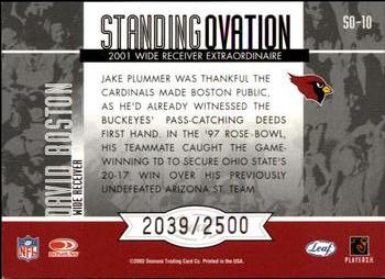 2002 Leaf Rookies & Stars - Standing Ovation #SO-10 David Boston Back