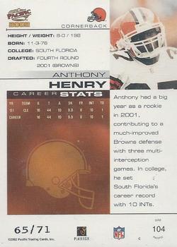 2002 Pacific - Extreme LTD #104 Anthony Henry Back