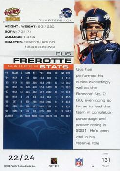 2002 Pacific - Extreme LTD #131 Gus Frerotte Back
