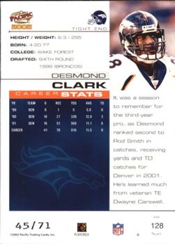 2002 Pacific - LTD #128 Desmond Clark Back