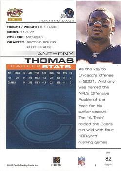 2002 Pacific - Premiere Date #82 Anthony Thomas Back