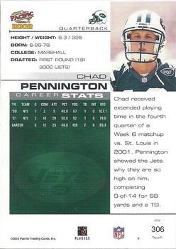 2002 Pacific - Premiere Date #306 Chad Pennington Back